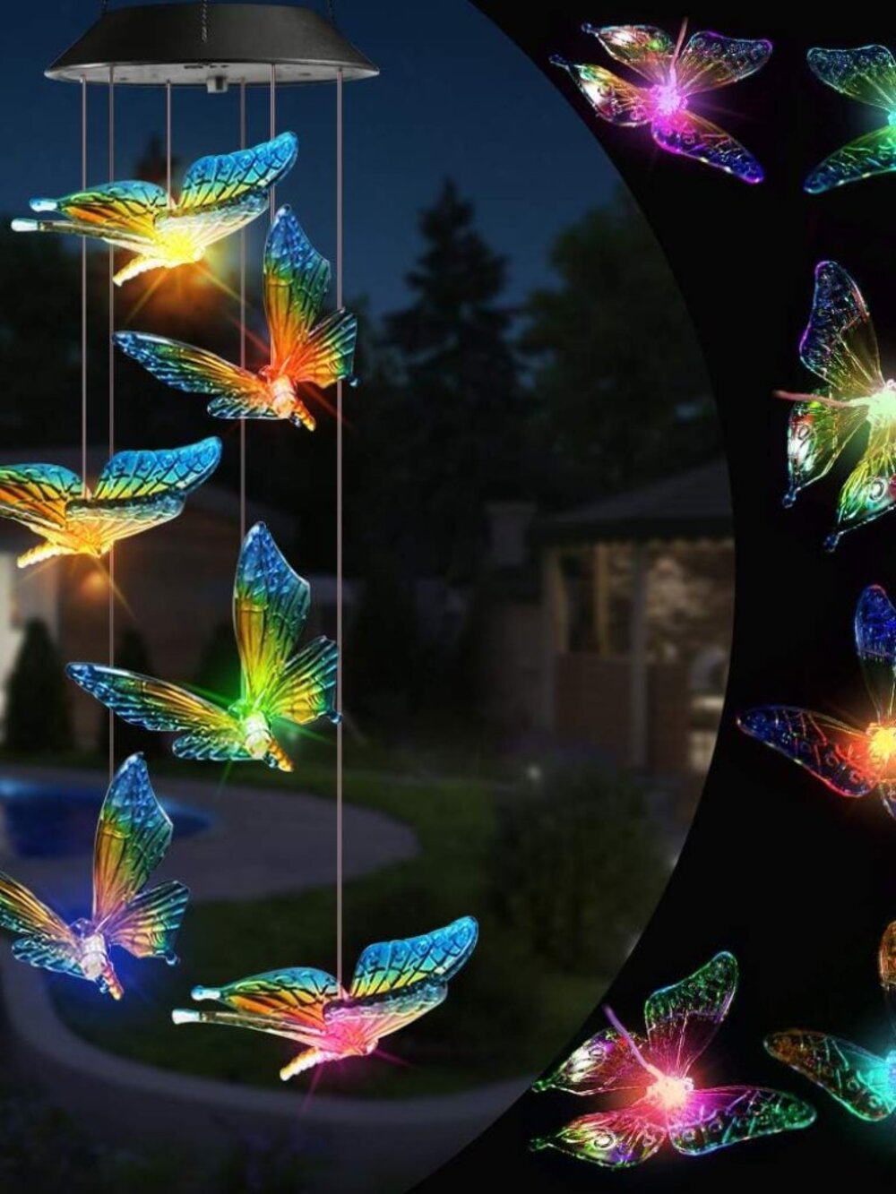 Solar Wind Chime, Color Changing Wind Chimes Butterfly Gift for Mom